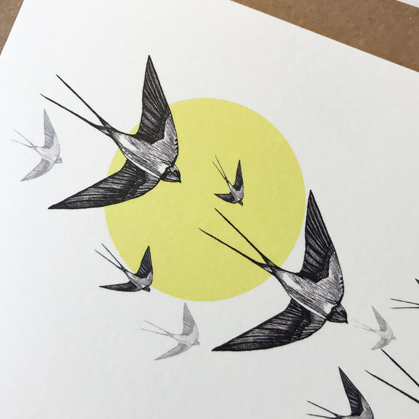 Yellow Swallows Greetings Card