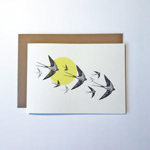 Yellow Swallows Greetings Card
