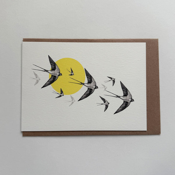 Yellow Swallows Greetings Card
