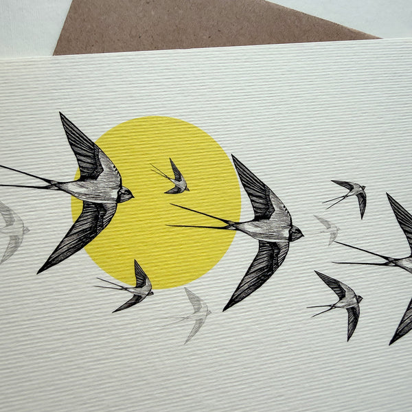 Yellow Swallows Greetings Card